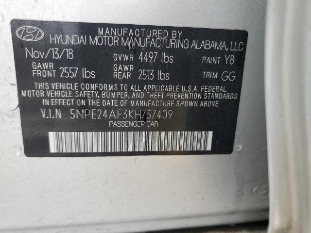 2019 Hyundai Sonata Se VIN: 5NPE24AF3KH757409 Lot: 56624264