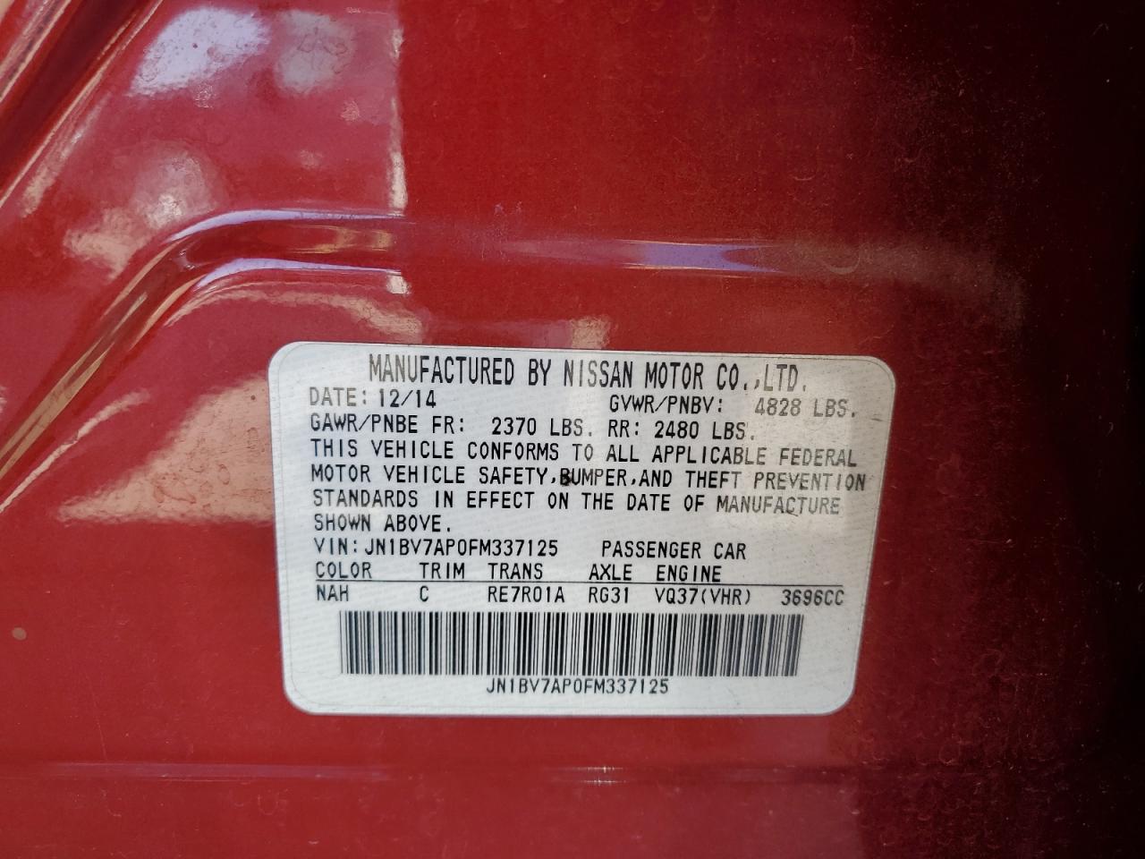 JN1BV7AP0FM337125 2015 Infiniti Q50 Base