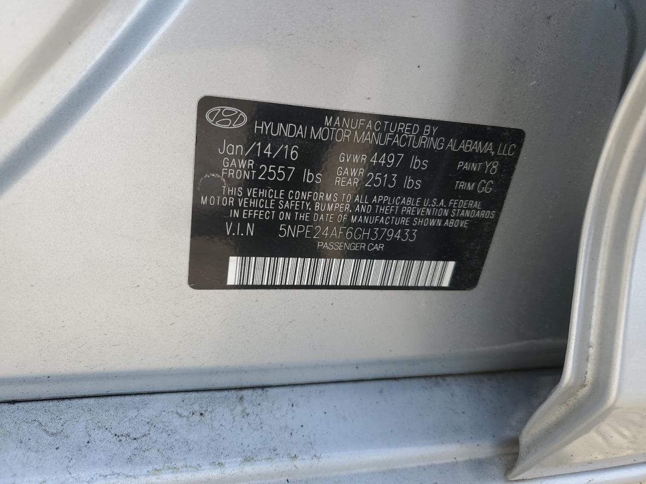 5NPE24AF6GH379433 2016 Hyundai Sonata Se