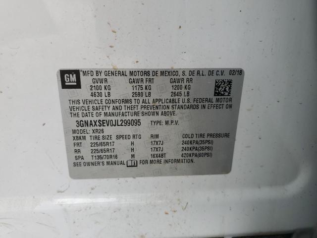 2018 Chevrolet Equinox Lt VIN: 3GNAXSEV0JL299095 Lot: 51792574