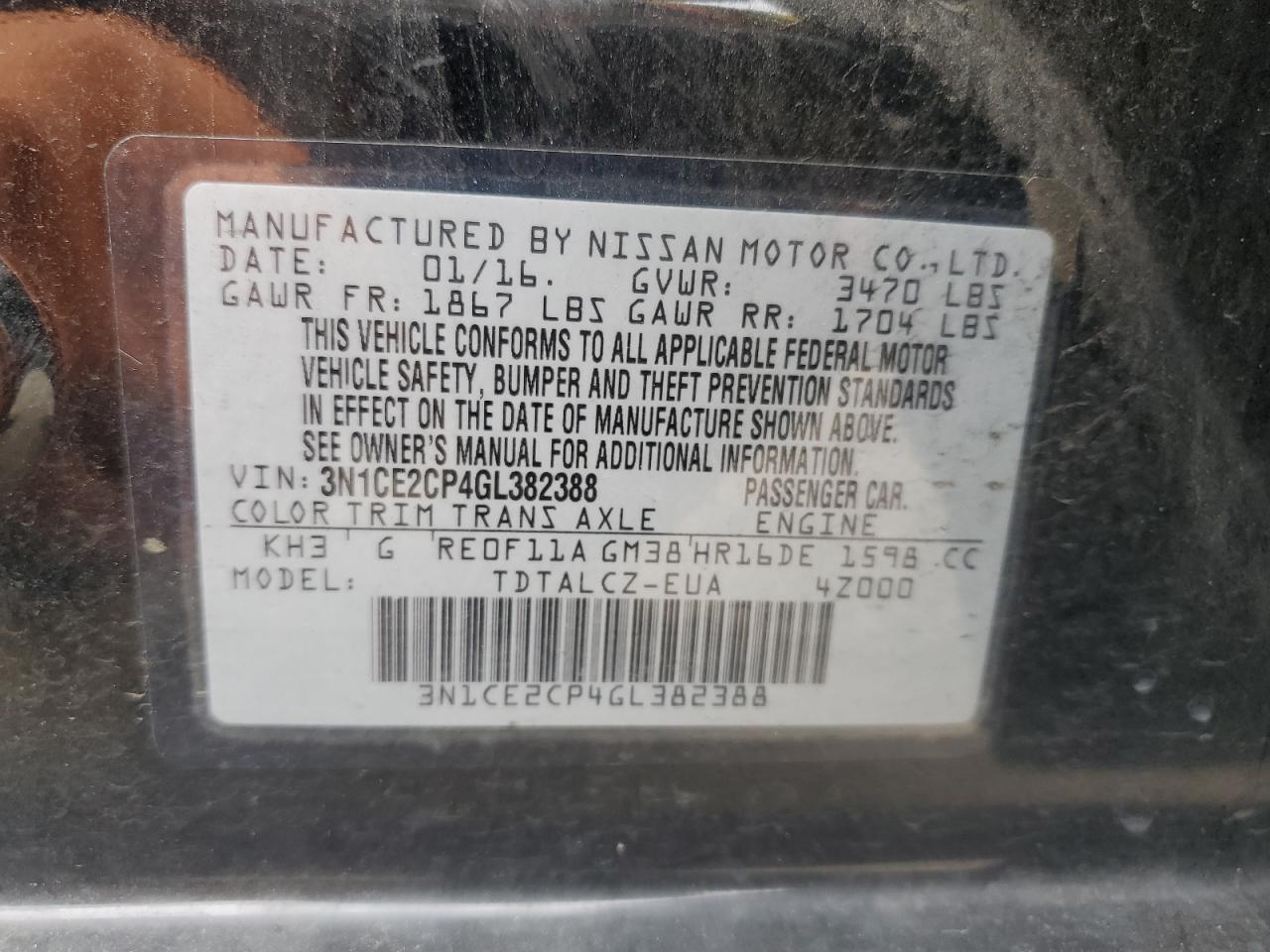 3N1CE2CP4GL382388 2016 Nissan Versa Note S