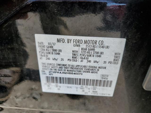 2017 Ford Edge Sel VIN: 2FMPK4J92HBB40070 Lot: 54425384