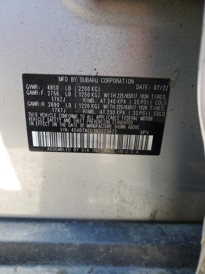 4S4BTACC1N3273672 2022 Subaru Outback Premium