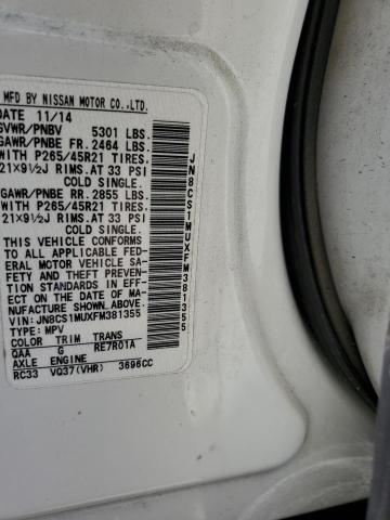 2015 Infiniti Qx70 VIN: JN8CS1MUXFM381355 Lot: 56579594