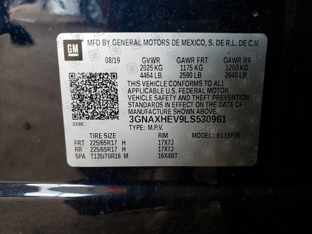 3GNAXHEV9LS530961 2020 Chevrolet Equinox Ls