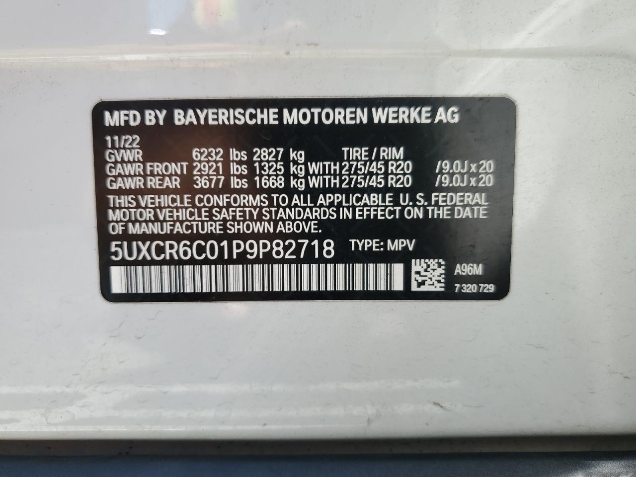 2023 BMW X5 xDrive40I vin: 5UXCR6C01P9P82718