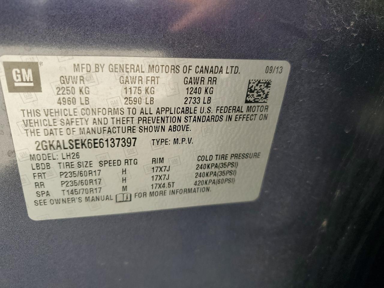 2GKALSEK6E6137397 2014 GMC Terrain Slt