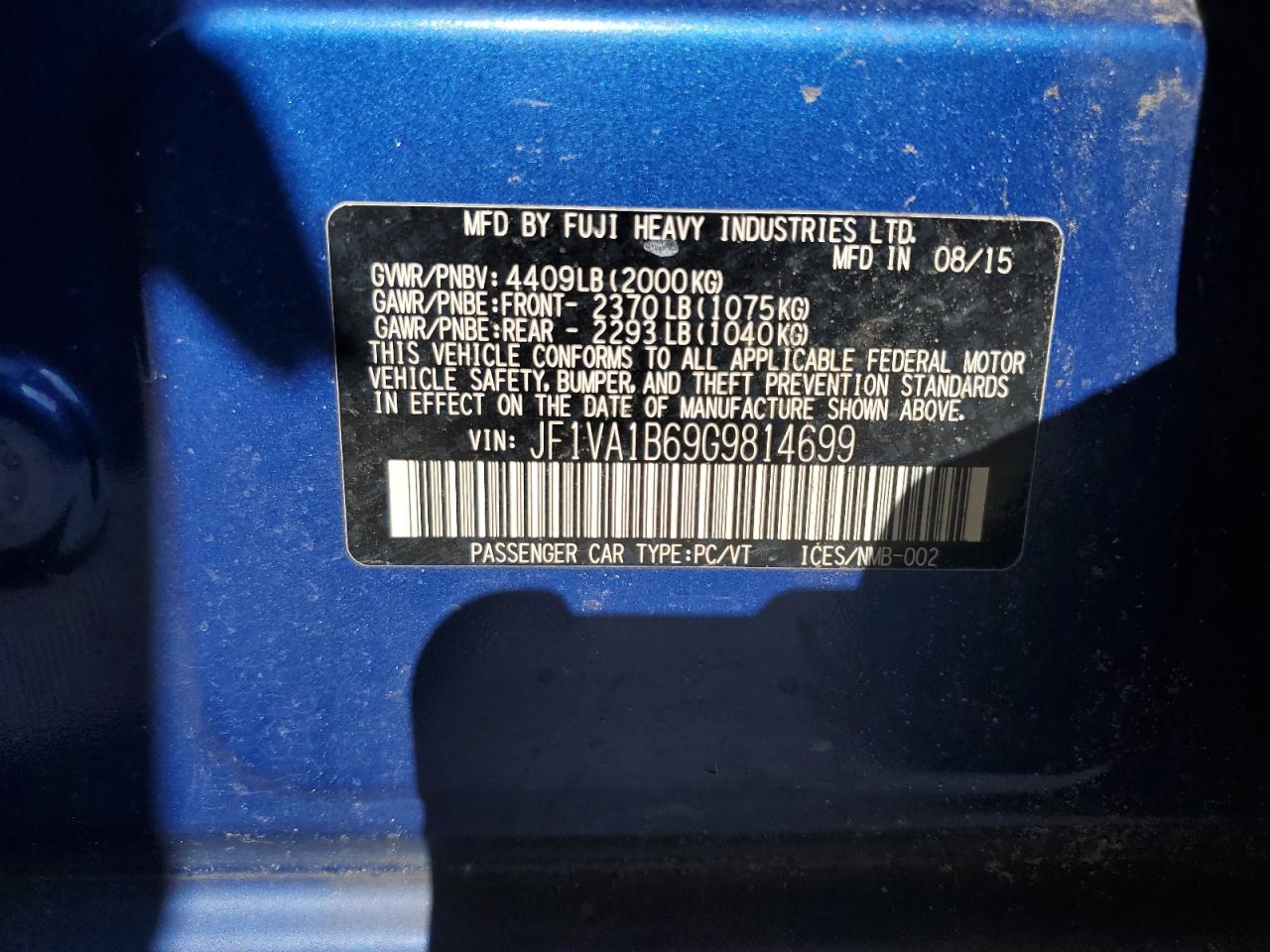 JF1VA1B69G9814699 2016 Subaru Wrx