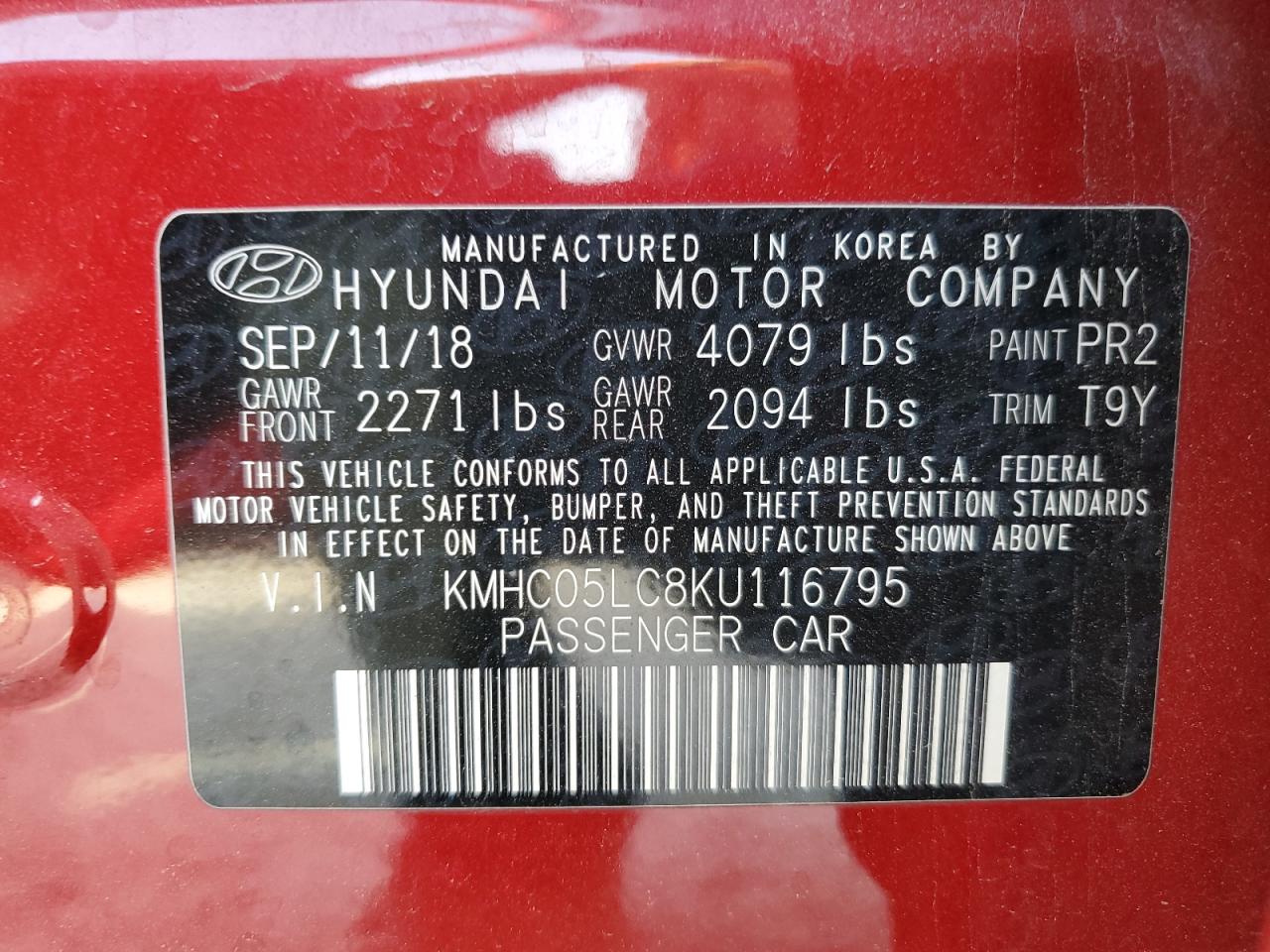 KMHC05LC8KU116795 2019 Hyundai Ioniq Limited