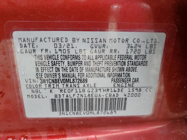 3N1CN8EV0ML872689 Nissan Versa SV 12