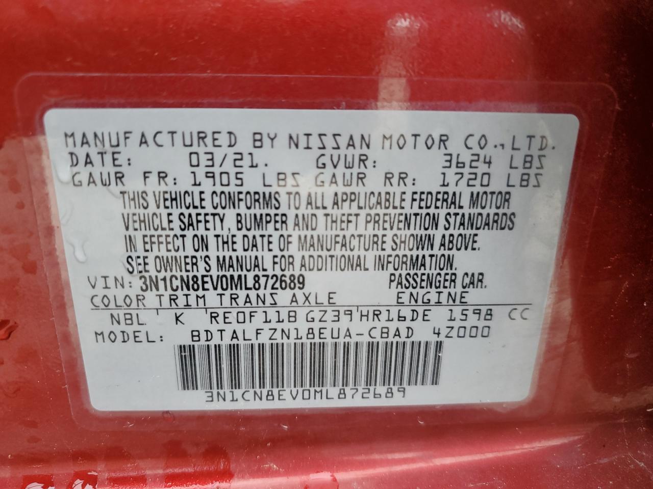 Lot #2955141823 2021 NISSAN VERSA SV