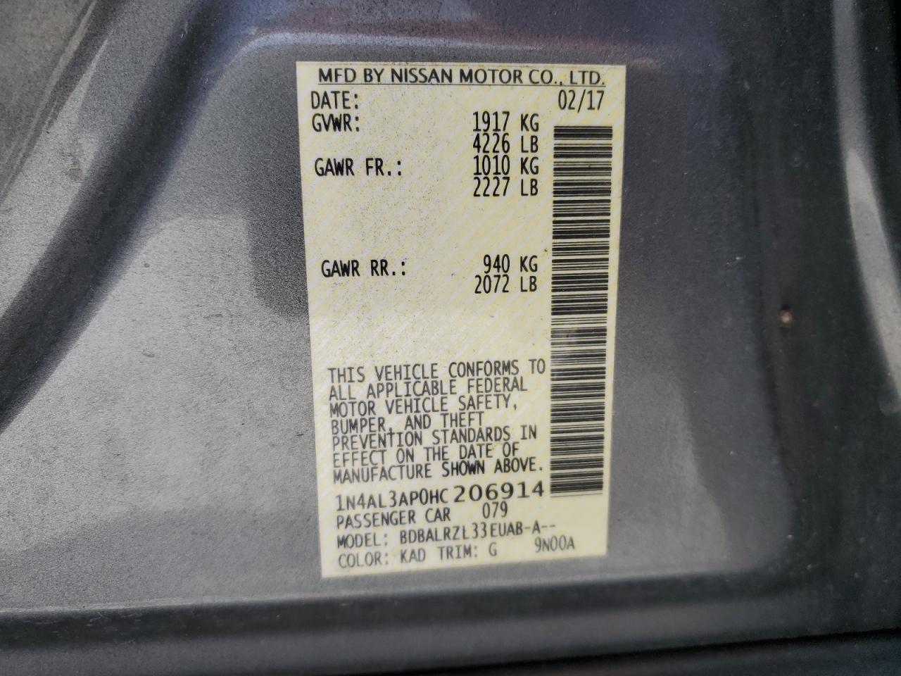 1N4AL3AP0HC206914 2017 Nissan Altima 2.5