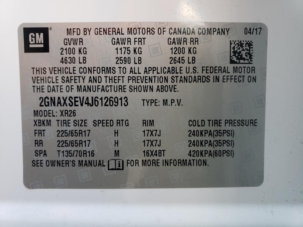 2GNAXSEV4J6126913 2018 Chevrolet Equinox Lt