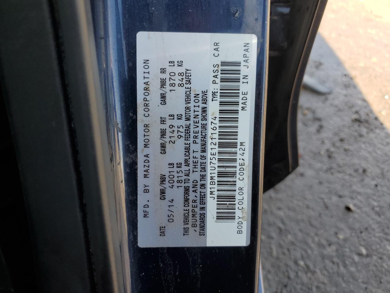 JM1BM1U75E1211674 2014 Mazda 3 Sport