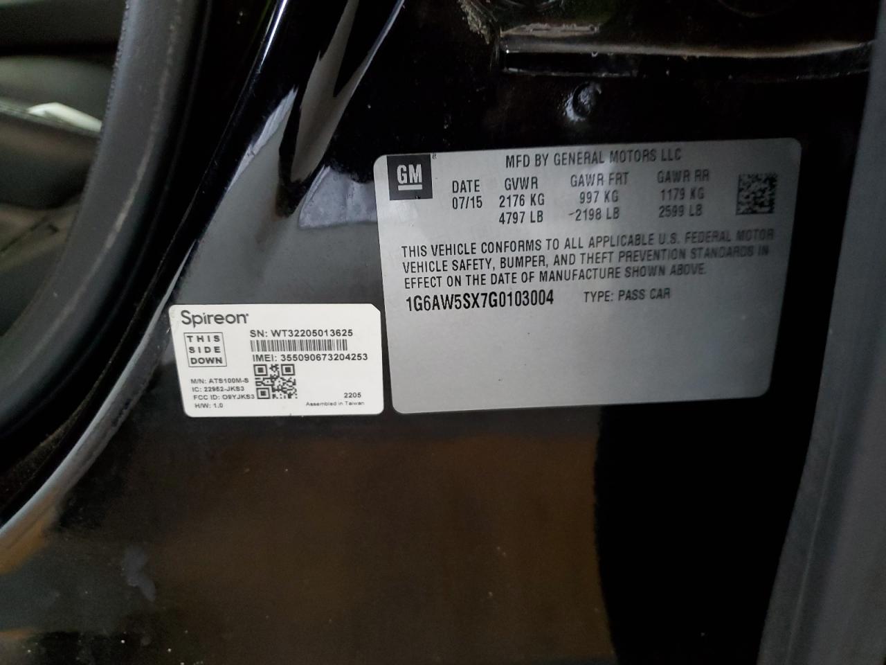 1G6AW5SX7G0103004 2016 Cadillac Cts