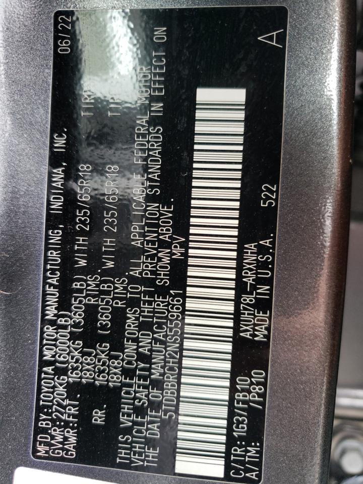 5TDBBRCH2NS559661 2022 Toyota Highlander Hybrid Le