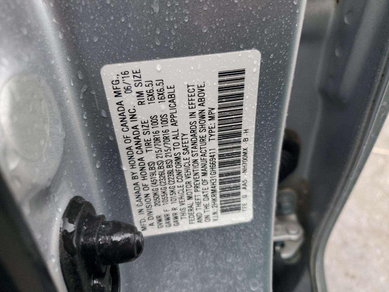 2HKRM4H31GH669411 2016 Honda Cr-V Lx