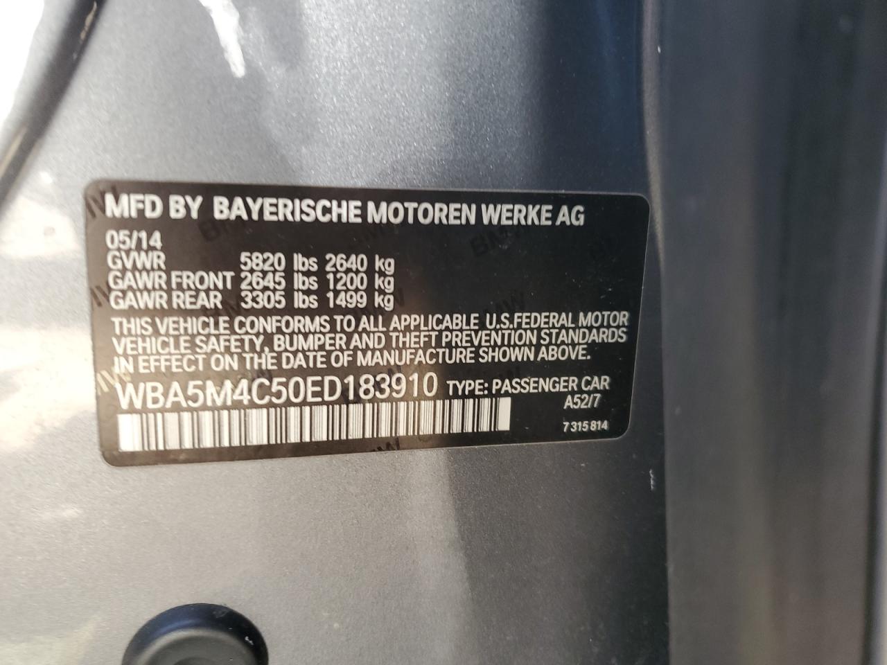 WBA5M4C50ED183910 2014 BMW 535 Xigt