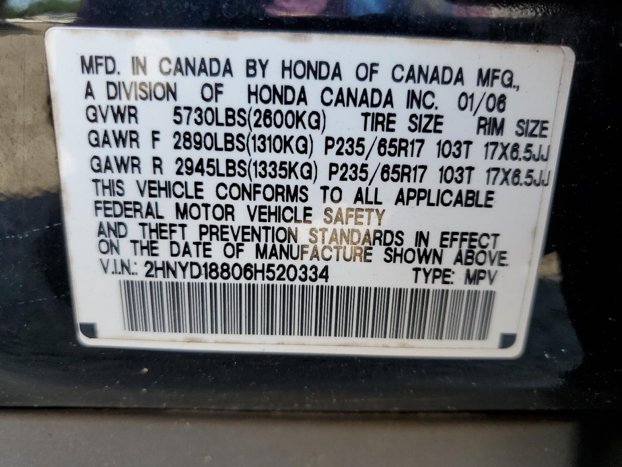 2HNYD18806H520334 2006 Acura Mdx Touring