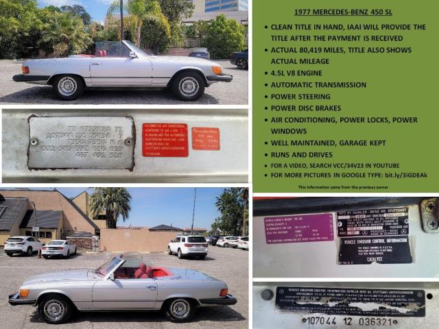 1977 Mercedes-Benz 450 Sl VIN: 10704412036321 Lot: 55842324