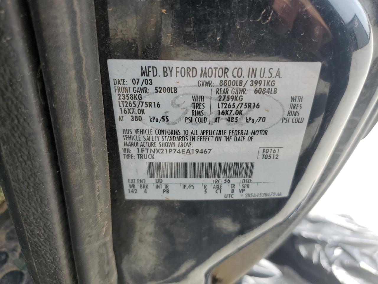 1FTNX21P74EA19467 2004 Ford F250 Super Duty