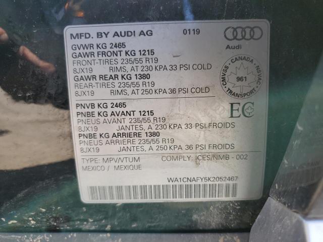 2019 AUDI Q5 PRESTIG WA1CNAFY5K2052467