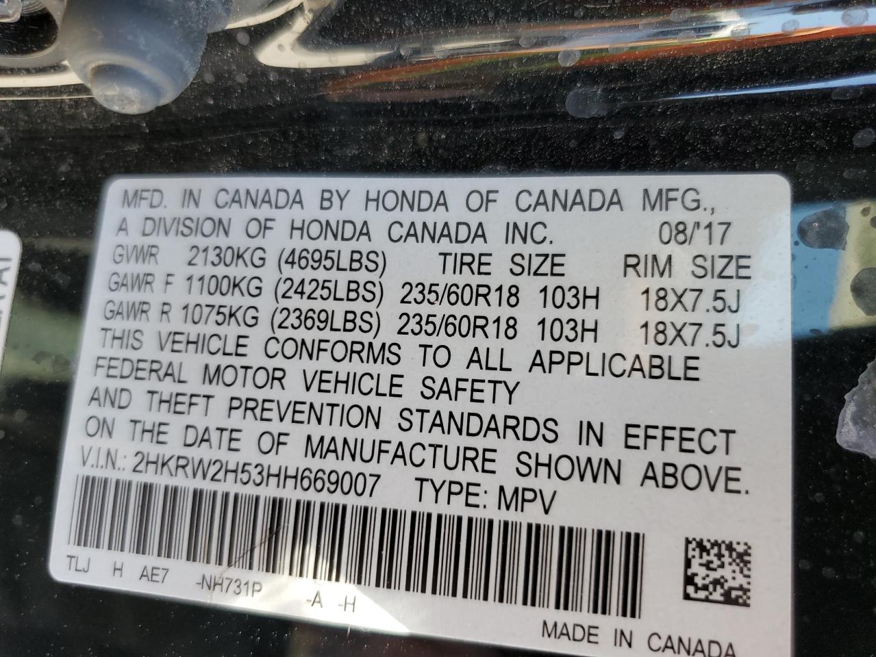 2HKRW2H53HH669007 2017 Honda Cr-V Ex