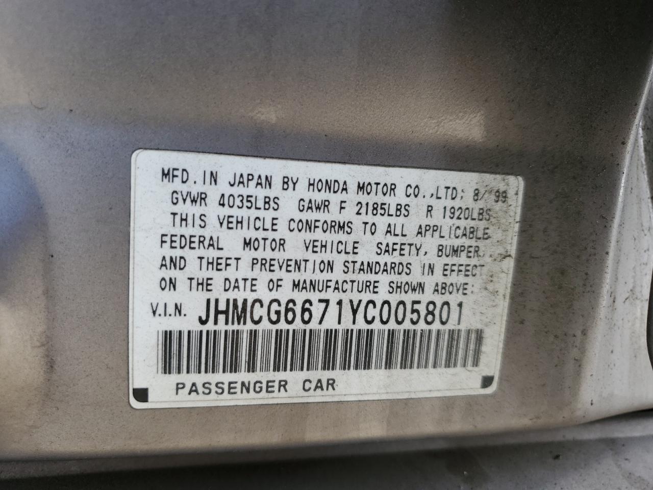 JHMCG6671YC005801 2000 Honda Accord Ex