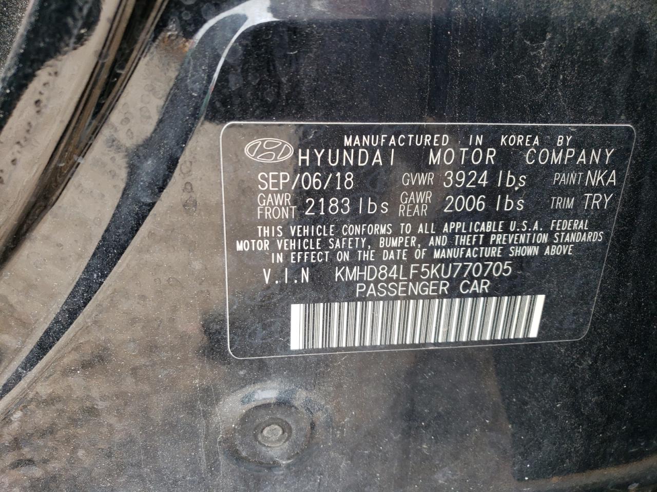 KMHD84LF5KU770705 2019 Hyundai Elantra Sel