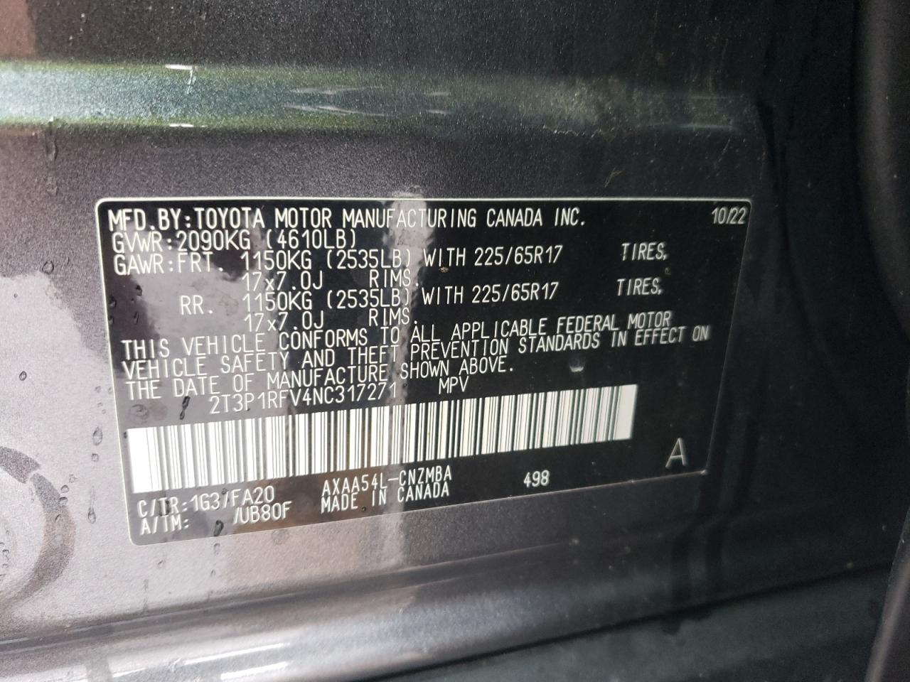 2T3P1RFV4NC317271 2022 Toyota Rav4 Xle