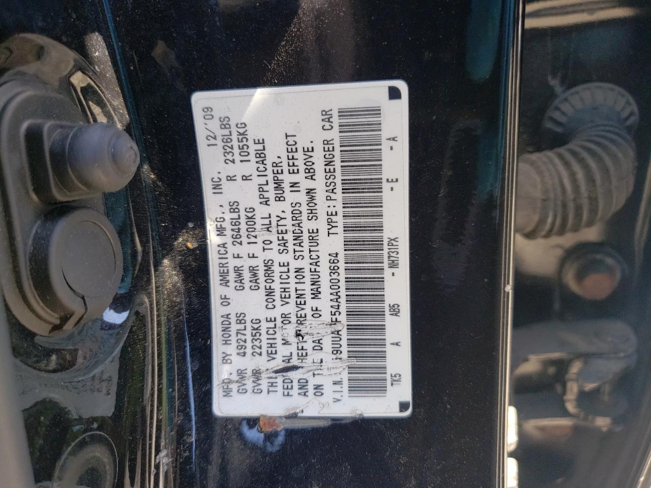 19UUA9F54AA003664 2010 Acura Tl