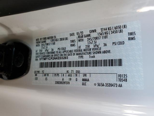 2022 Ford F150 VIN: 1FTMF1CP2NKE03293 Lot: 54981274