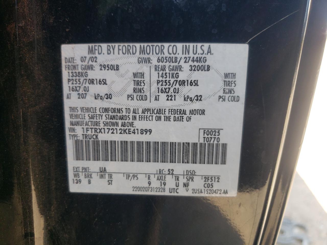 1FTRX17212KE41899 2002 Ford F150