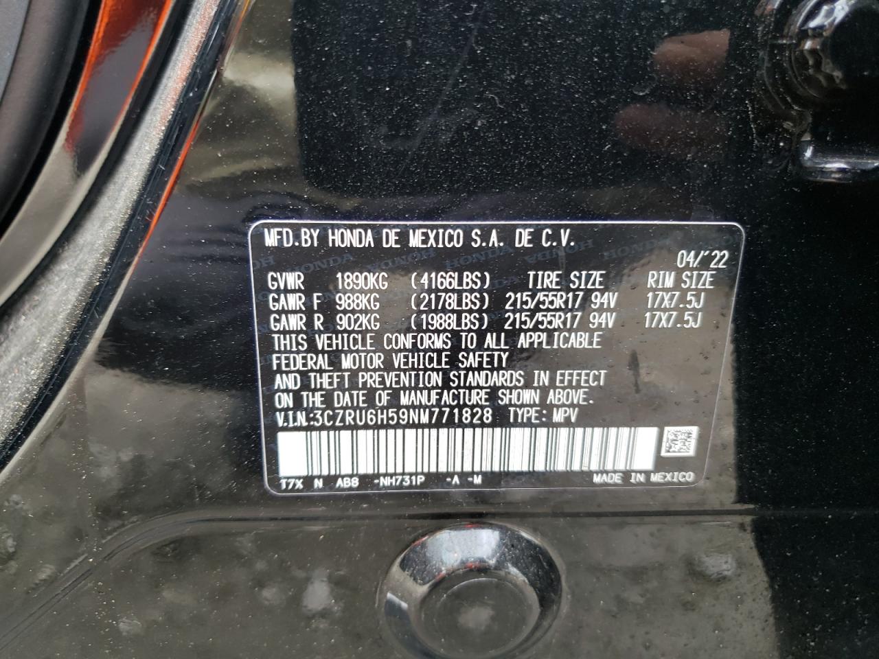 3CZRU6H59NM771828 2022 Honda Hr-V Ex