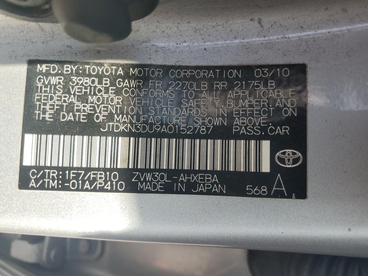 JTDKN3DU9A0152787 2010 Toyota Prius