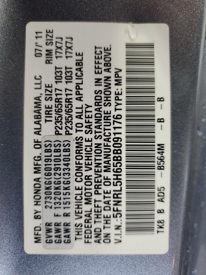 5FNRL5H65BB091176 2011 Honda Odyssey Exl