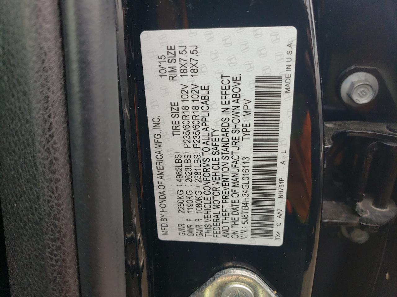 5J8TB4H34GL016113 2016 Acura Rdx