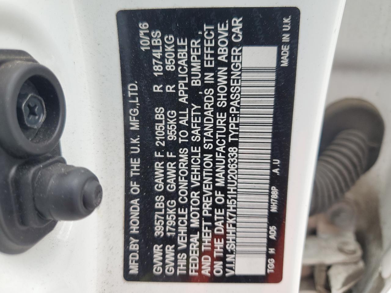 SHHFK7H51HU206338 2017 Honda Civic Ex