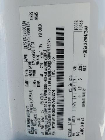 2017 Ford F150 Supercrew VIN: 1FTEW1EG0HFA46274 Lot: 55562294