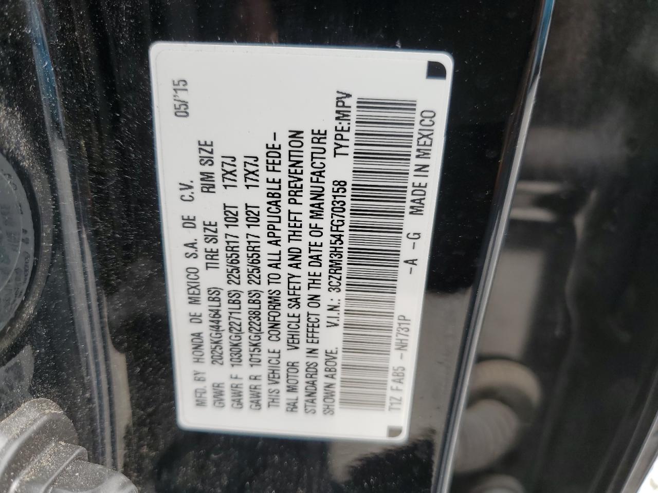 3CZRM3H54FG703158 2015 Honda Cr-V Ex