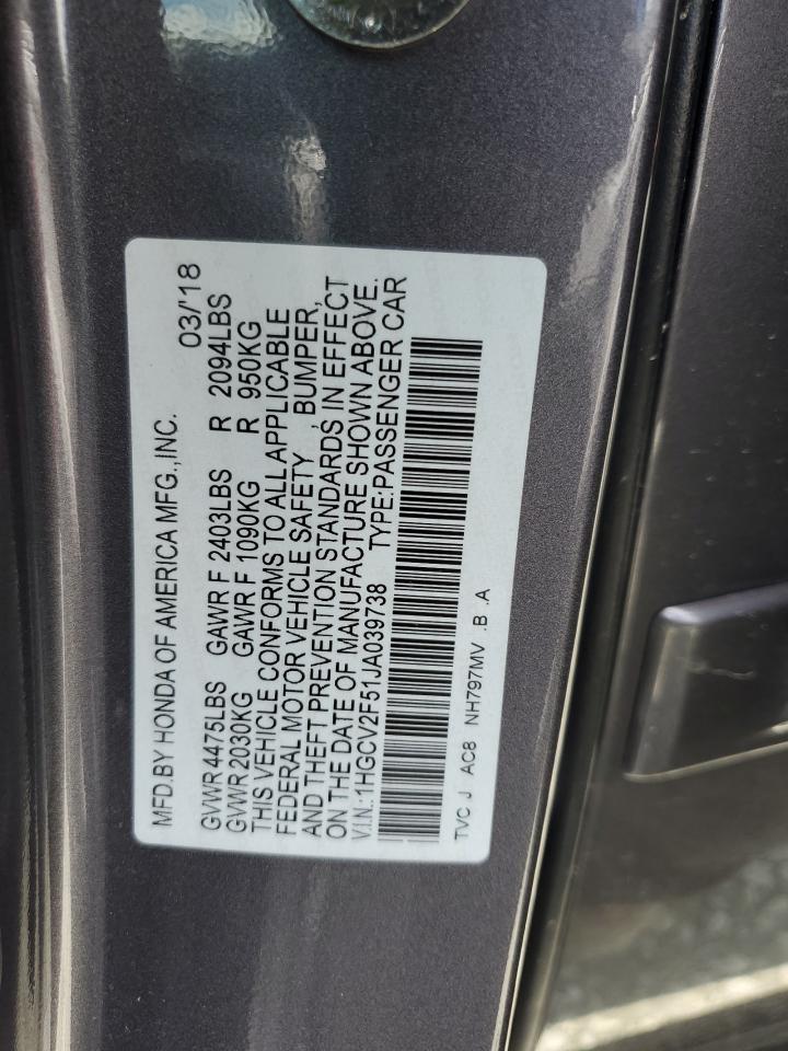 1HGCV2F51JA039738 2018 Honda Accord Exl