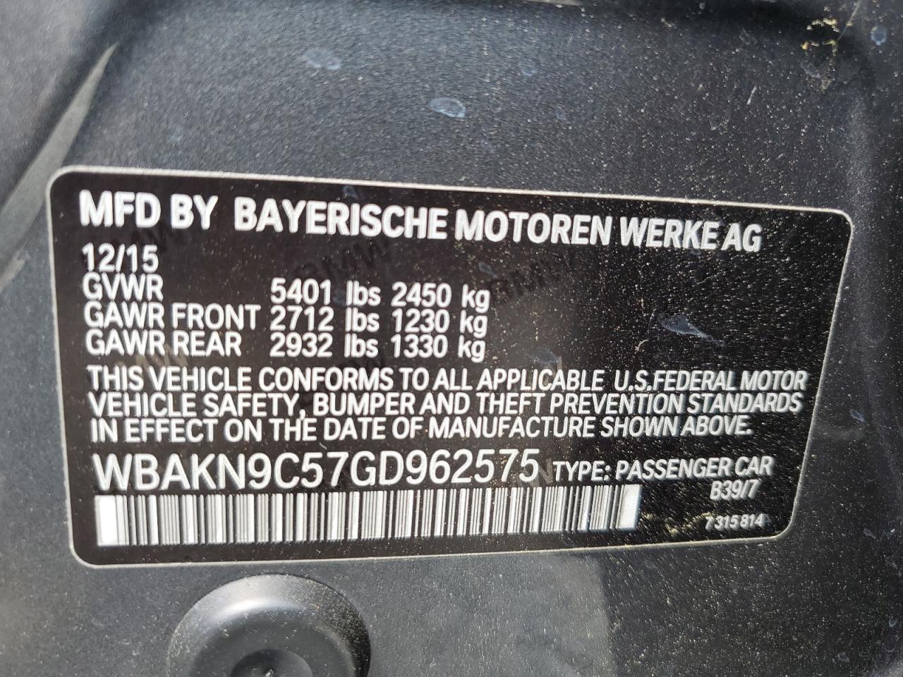 WBAKN9C57GD962575 2016 BMW 550 I