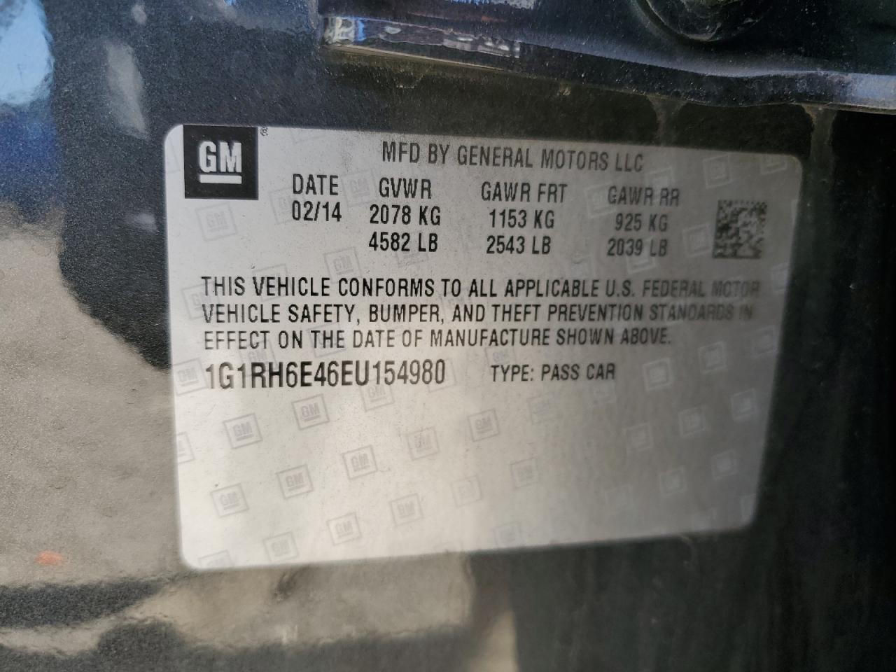 1G1RH6E46EU154980 2014 Chevrolet Volt