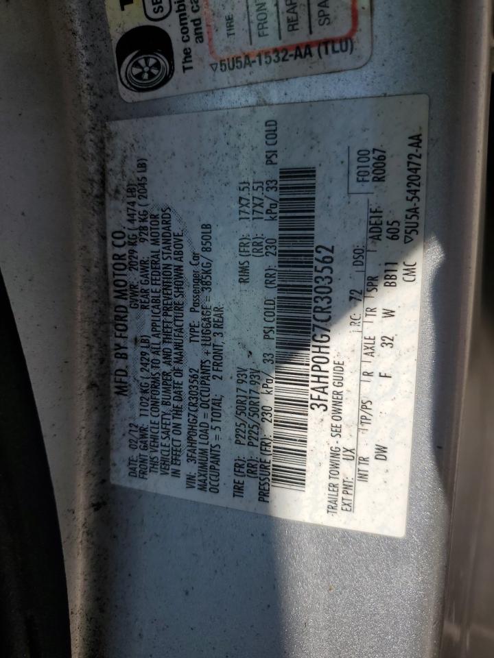 3FAHP0HG7CR303562 2012 Ford Fusion Se