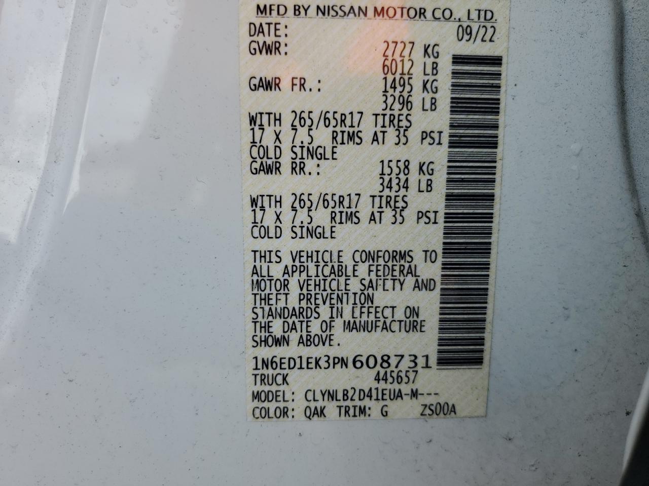 1N6ED1EK3PN608731 2023 Nissan Frontier S