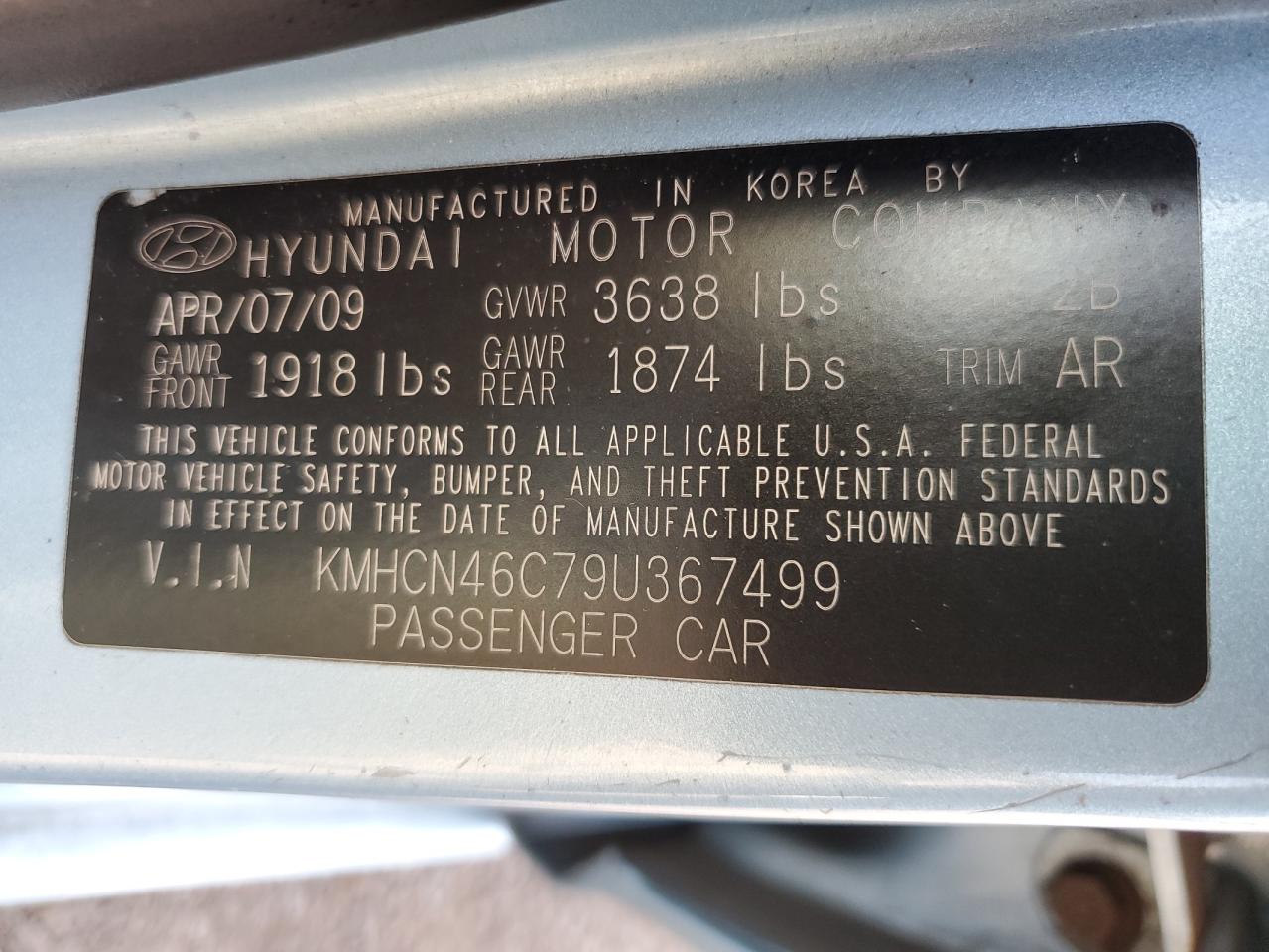 KMHCN46C79U367499 2009 Hyundai Accent Gls
