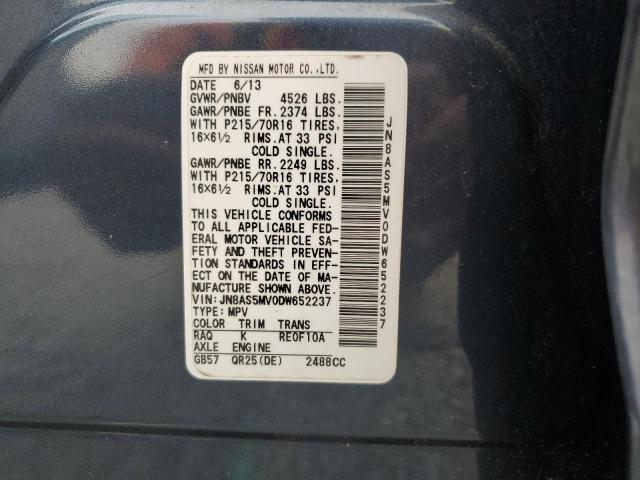 2013 Nissan Rogue S VIN: JN8AS5MV0DW652237 Lot: 51273914