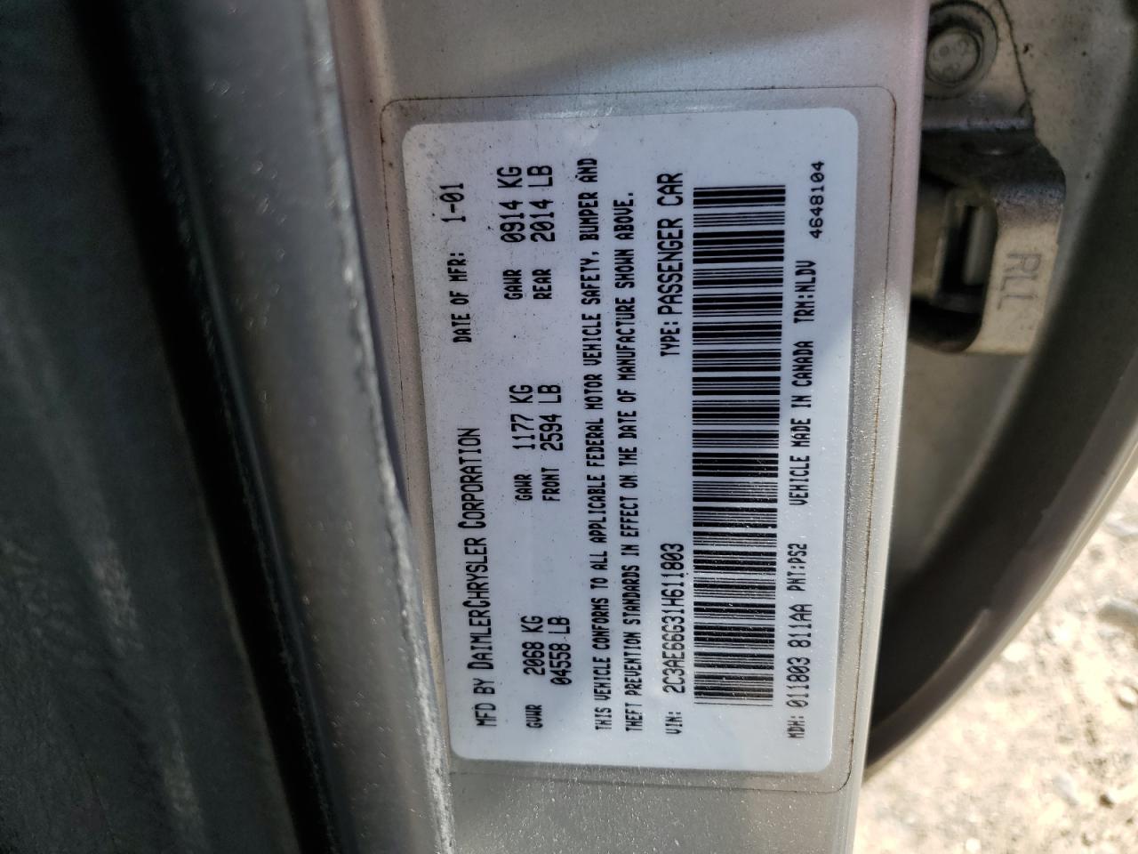 2C3AE66G31H611803 2001 Chrysler 300M