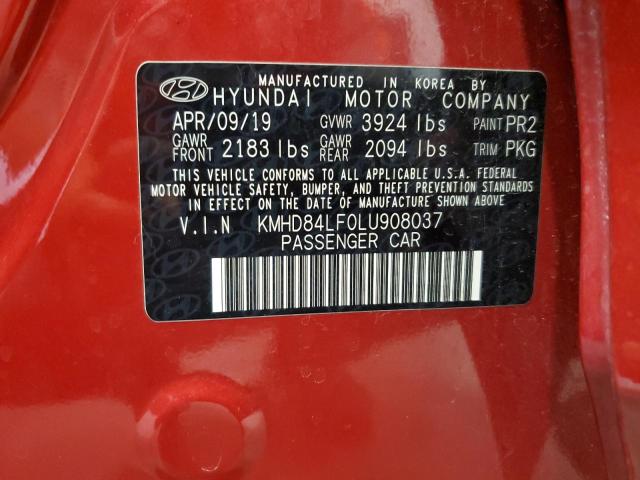 2020 Hyundai Elantra Sel VIN: KMHD84LF0LU908037 Lot: 53051294