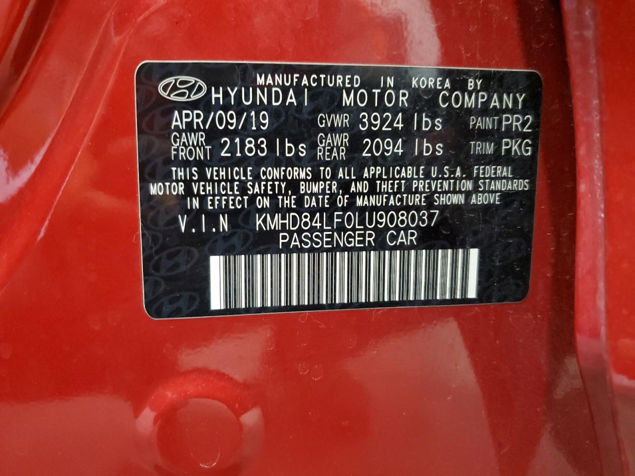 KMHD84LF0LU908037 2020 Hyundai Elantra Sel